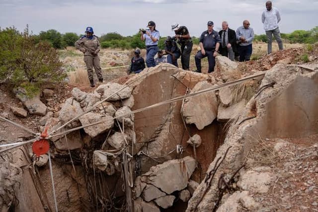 An artisanal mining site with a deep shaft opening, similar to the site of the fatal collapse in Mutare.