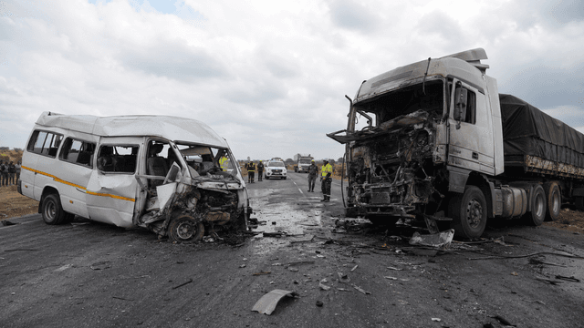 Emergency scene following a commuter omnibus and haulage truck collision near Chivhu on the Harare–Masvingo highway.
