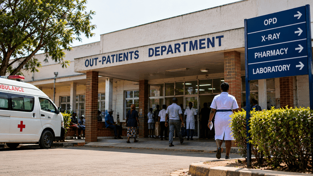 Exterior of a healthcare facility in Zimbabwe, illustrating concerns about medical institution registration and patient safety.