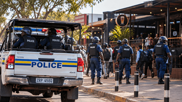 Illustrative view of a police patrol vehicle near entertainment venues in Bulawayo, Zimbabwe.