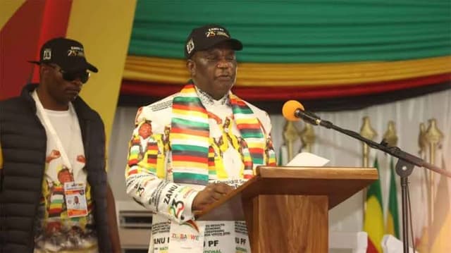 Vice President Constantino Chiwenga addressing delegates at the 23rd ZANU-PF National People's Conference in Chinhoyi.