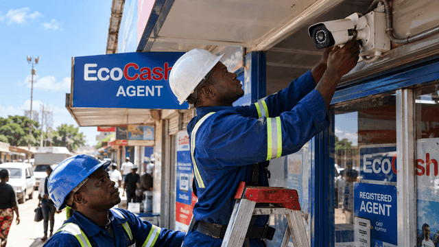 Technicians carrying out electrical and telecommunications installation work in Zimbabwe, illustrating Econet's revived Technites platform.