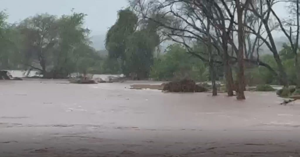 Flooded road in Limpopo province after heavy ra