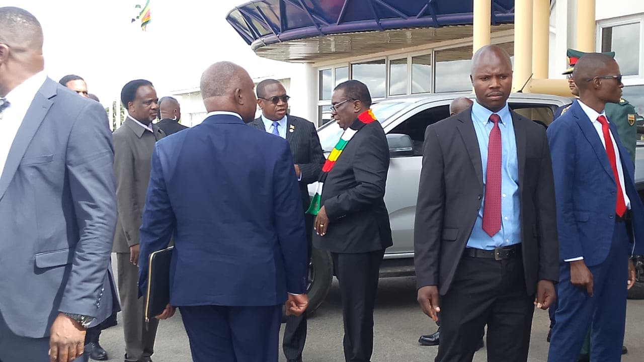 President Mnangagwa arrives at Joshua Mqabuko Nkomo International Airport in Bulawayo
