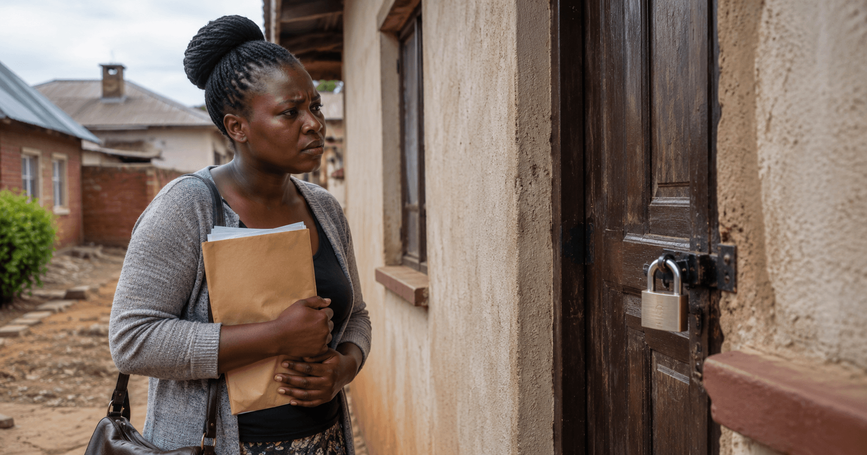 A padlocked door representing a tenant locked out of a rented home in Zimbabwe.
