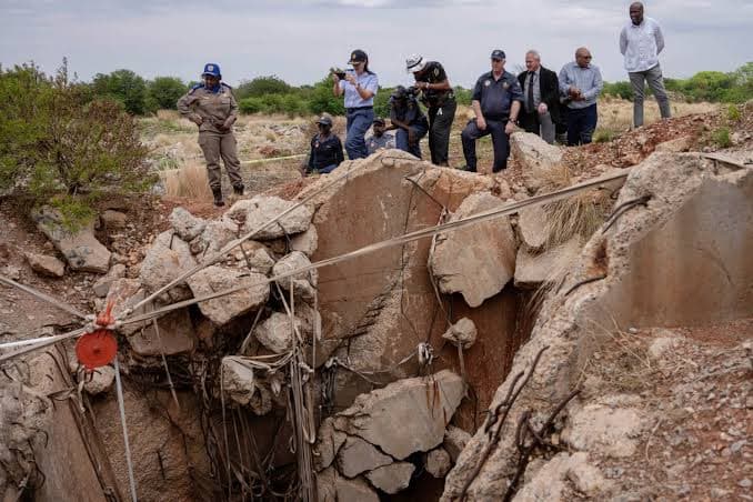 An artisanal mining site with a deep shaft opening, similar to the site of the fatal collapse in Mutare.