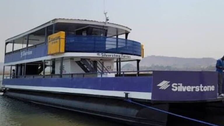 MV Silverstone passenger and cargo ferry on Lake Kariba, Zimbabwe. Caption: MV Silverstone is sch