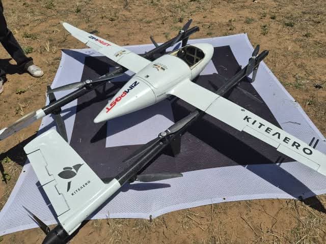 Drone delivery demonstration by Zimpost at Bambadzi in Bulilima District, Zimbabwe.